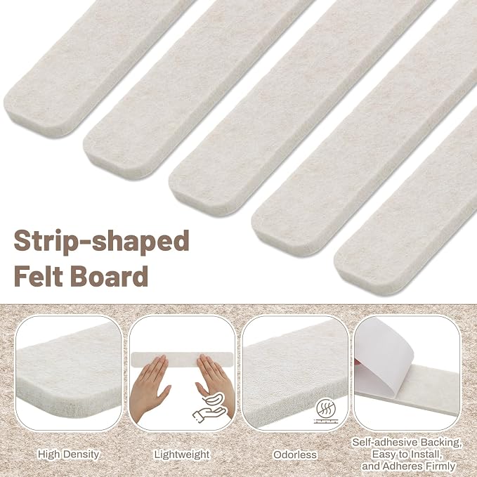 5 Pack Felt Bulletin Board Strips, 13x2 Inch Pin Board, Cork Boards | Self Adhesive, Includes 30 Pushpins, High-Density, Lightweight, for Wall Organiser, Home Office Decor (Oatmeal Color)