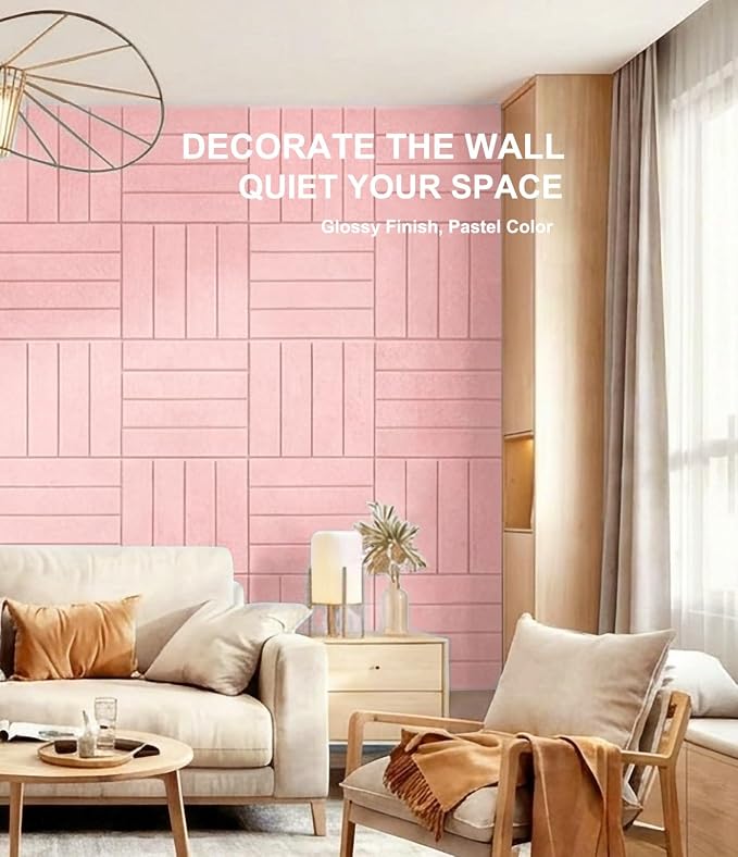 0.47" Thick Felt Wall Tiles 36"x24" Cork Board Alternative 6 Pack 11.81"x11.81"Felt Bulletin Board Pin Board with Removable Adhesive Tape&30 Pushpins for Home Office School(Bold-Coral Pink)