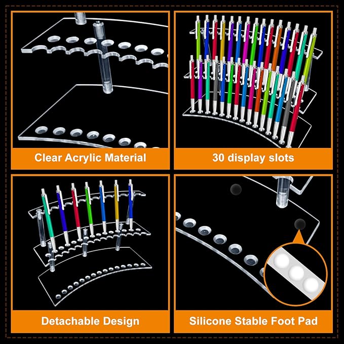 Acrylic Pen Display Stand 30 Slots 1.3cm Pen Stand Display 2 Tier Clear Pen Display Stand Rack Acrylic Pen Stand Display