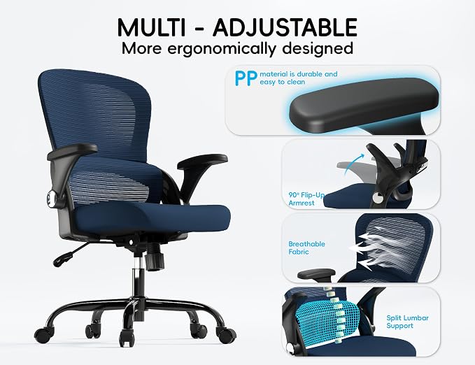 TRALT Office Chair - Ergonomic Office Chair with Back Support for Adults | Home Office Desk Chair with Lumbar Support - Ergonomic Mesh Chairs 330 lb Wide Seat for Work, Office, Gaming(Dark Blue)