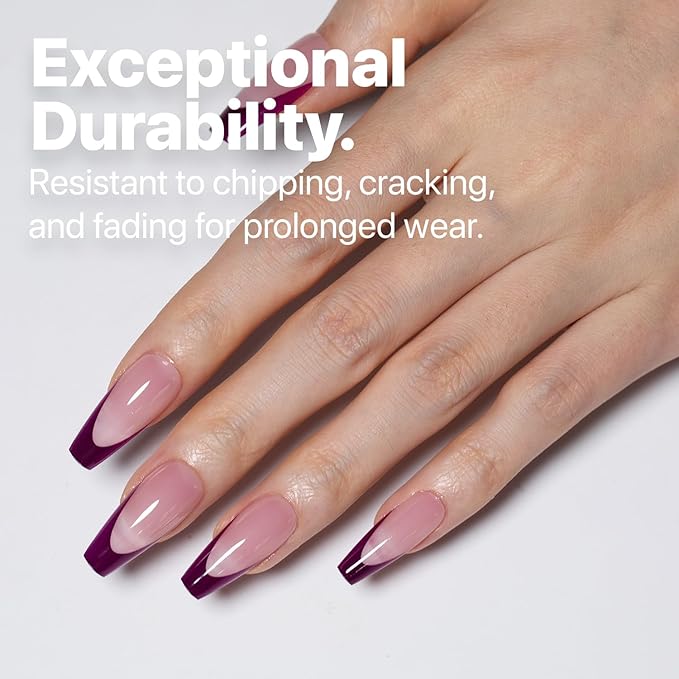 SXC Cosmetics French Tip Press On Nails 150 Pieces in 15 Sizes Ultra Fit with Pre-applied Tip Primer and Base Coat, No Need to File Fake Nails for Nail Art DIY X-Pro Tips (5PURPLE120-M Coffin)