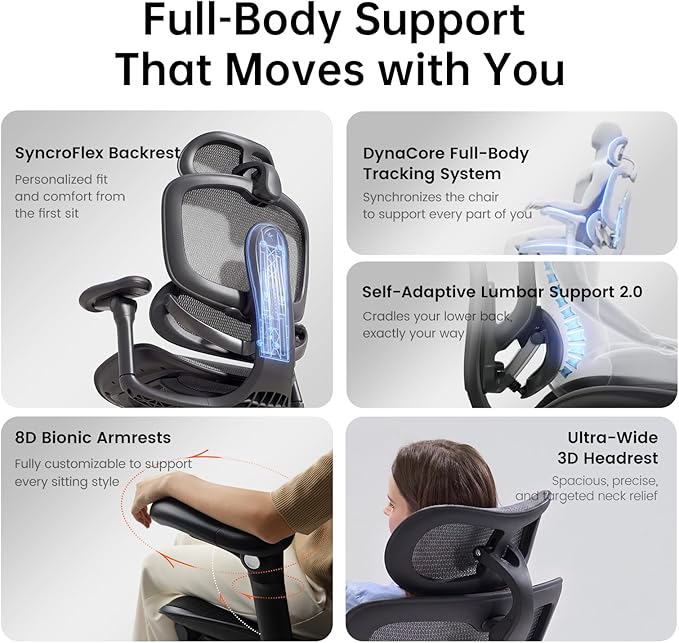 SIHOO Doro C300 Pro V2 Ergonomic Office Chair with Footrest, Jet Black | Full-Body Adaptive Support, 8D Armrests & Breathable Mesh, Comfy High Back Computer Desk Chair for Long Hours, 135° Recline