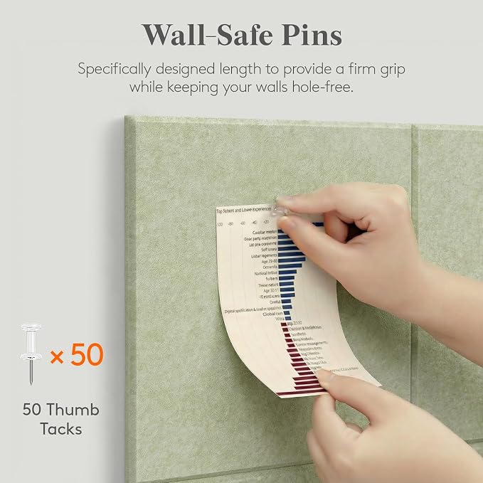 Lifewit 48"x 36" Felt Bulletin Board with Self-Adhesive, 12 Pack Cork Board Alternative for Walls, Large Pin Board Vision Board Message Board with 50 Pushpins for Office Decor, Room Decor, Sage