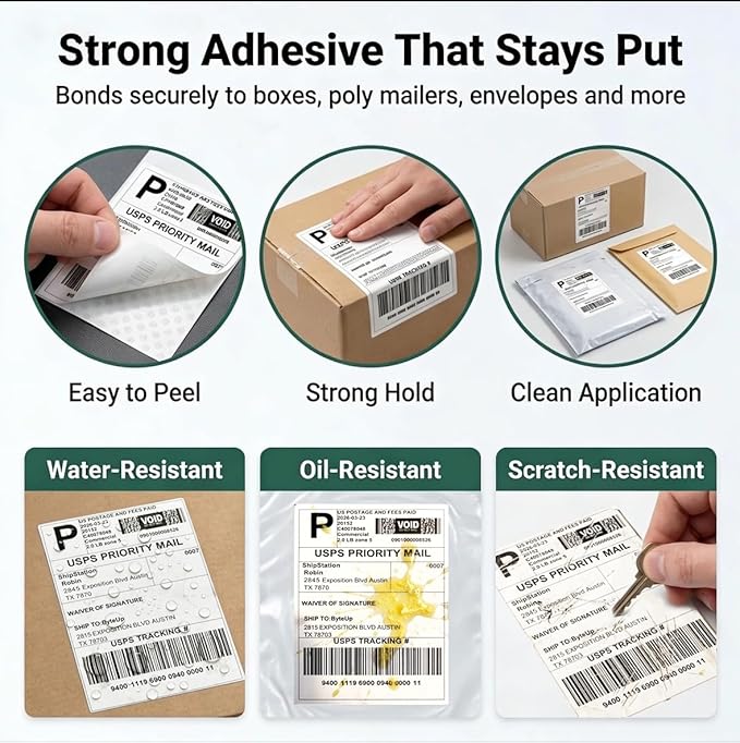 4x6 Direct Thermal Shipping Labels, 220 Sheets/Roll, Barcode & Shipping Label Paper, Permanent Adhesive, Smudge Resistant, Compatible with Most Direct Thermal Printers (Not for Laser/Inkjet/Dymo)