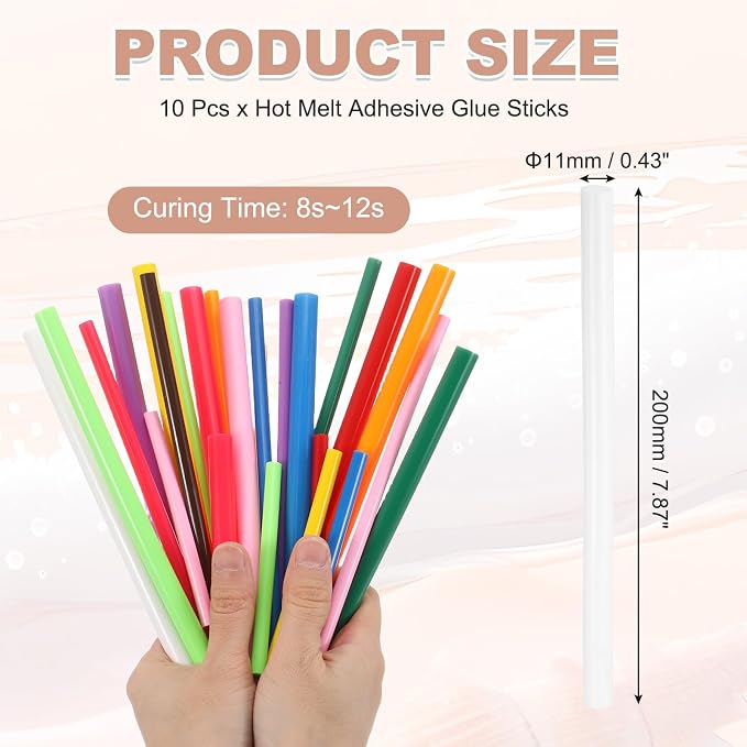PATIKIL Hot Glue Sticks for Glue Gun, 10 Pcs Colored Hot Melt Adhesive Glue Sticks Bulk for DIY Projects Craft Art Decoration Home Repairs, White (7.9" x 0.43")