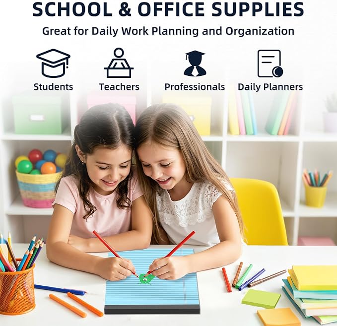 Colored Legal Pads 8.5 x 11, 3 Pack Notepads 8.5 x 11 Wide Ruled Note Pads | Micro Perforated Writing Pads 8.5 * 11 with Sturdy White Back, 30 Sheet/Notepad, Lined Paper for Home School Office Supplies