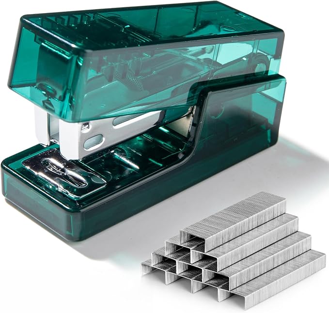NUSIGN Mini Stapler with 830 Staples, Small Cute Desk Staplers, 25 Sheet Capacity, Clear Green