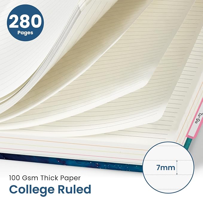 Large Spiral Notebooks for Work 5 Subject with Removable Dividers | 8.5" x 11" Pretty Hardcover Notebook Journal for Women, College Ruled, Perfect for Study & Office , 280 Pages, Galaxy Flow