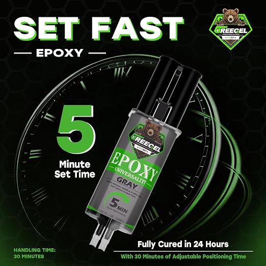 2 Part Gray Epoxy Glue 5 Minute Set Adhesive, 1.7 oz Syringe | Fast-Setting 2-Part Strong Epoxy Adhesive, Gray Ultra Strong Epoxy Resin Glue for Plastic, Metal, Glass, Ceramic, 2 Pack