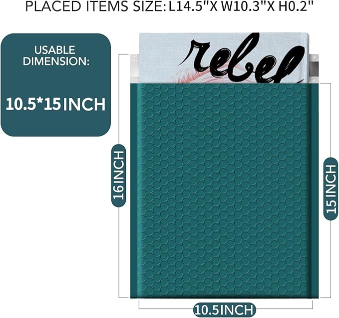 Metronic Bubble Mailers 10.5x16 500 Pack Forest Green Bubble Mailer Usable Size 10.5x15 Self-Seal Padded Envelopes, Packaging Supplies for Business
