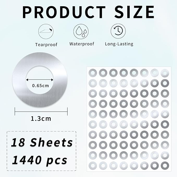 Hole Reinforcement Stickers Labels,Silver,Pack of 1440