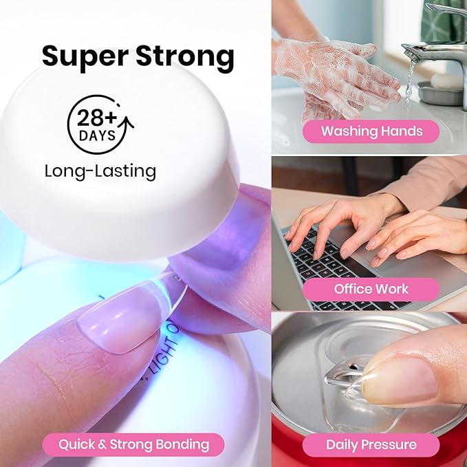 Beetles Gel Nail Kit Etch-X, Almond Medium, 288pcs 12 Sizes Nail Tips, 3Pcs 15ml HEMA-Free Nail Glue Top Coat & Base Gel Set, with Mini Lamp, Press On Nail, Long Lasting Extension DIY Set at Home
