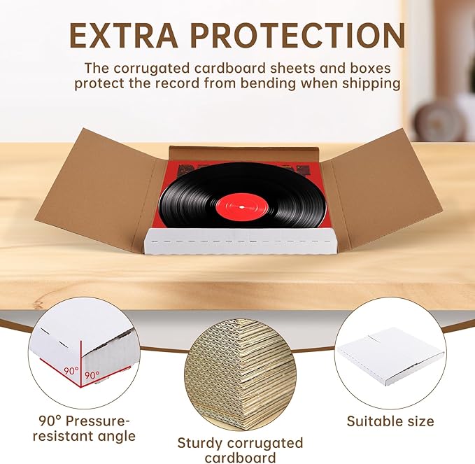 22-Pack Vinyl Record Mailers - 12.6x12.6x1 Inch Vinyl Record Shipping Boxes for LP Records, Photos & Stamp Collection (22) Vinyl Mailers