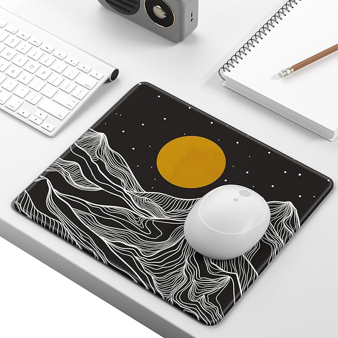 Mouse Pad, Minimalism Marble Style Computer Pad, Anti-Slip Rubber Mouse Mat with Stitched Edges for Gaming, Office, Laptop, PC, Women, 9" x 8" Thick 3 mm, Mountains
