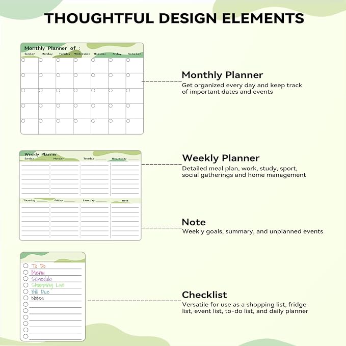 Dry Erase Magnetic Calendar for Refrigerator (3 Pack) - Monthly & Weekly & Daily Planner Magnet Whiteboard for Fridge - Shopping, To Do List, Meal/Menu, Schedule Planning Board,14"x11", Green