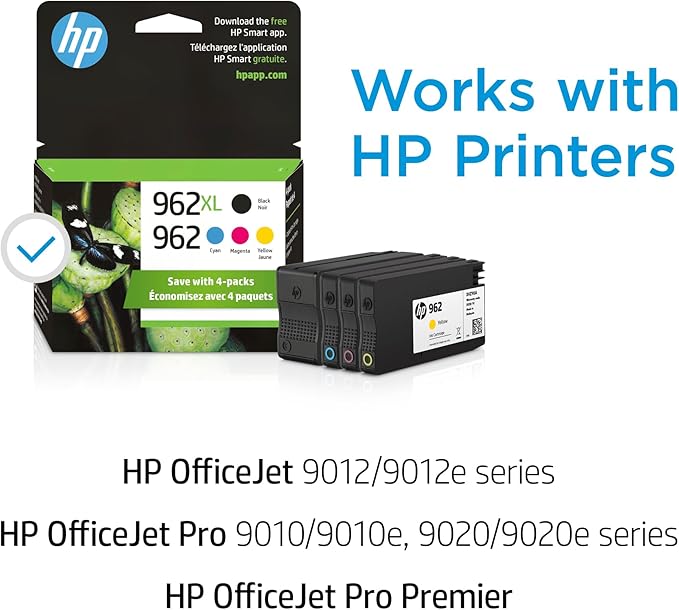 HP Original 962 Cyan, Magenta, Yellow / 962XL Black Ink Cartridges (4-Pack) | Works OfficeJet 9010 Series, OfficeJet Pro 9010, 9020 Series | Eligible for Instant Ink | 3JB34AN