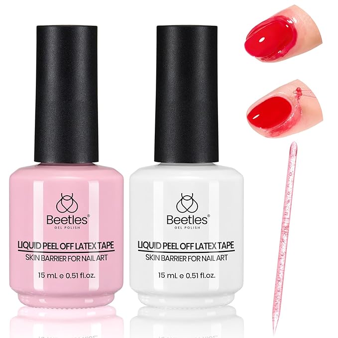 beetles Liquid Latex for Nails 30ml Latex Liquid Nail Peel off Cuticle Guard for Nail Polish with Plastic Nail Care Stick White Pink Liquid Latex Barrier Protecto