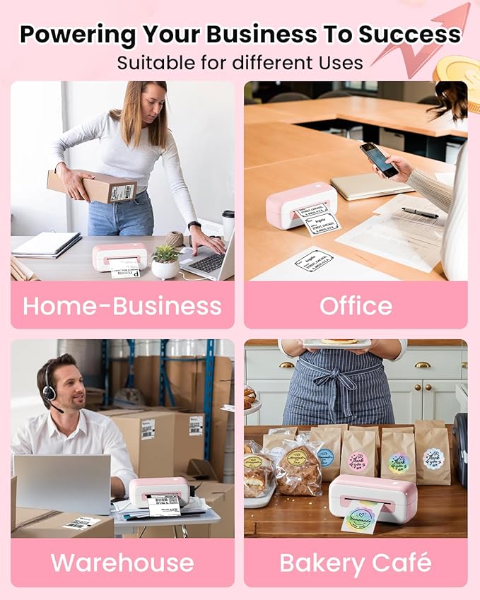 Phomemo Shipping Label Printer- Bluetooth Thermal Label Printer 4x6 for Small Business, Compatible with iPhone Android Windows Mac, Fast Inkless Printing for Amazon Shopify USPS FedEx - Pink