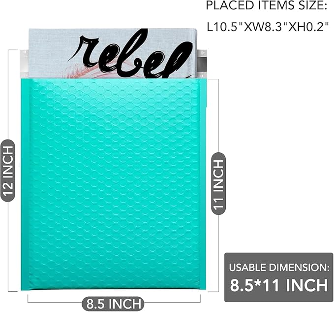 GSSUSA Teal Bubble Mailers 8.5x12 Large Padded Envelopes 250 Pack Strong Adhesion Self-Seal Bubble Envelopes for Mailing Clothes,Magazines