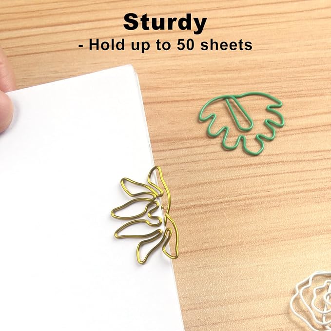 Plant Shaped Paper Clips 80-Count: 16 Cute Funny Paper Clips Assorted Colors - Rust-Resistant - Holds 50 Sheets Fun Office Supplies Bookmark Clips School Home
