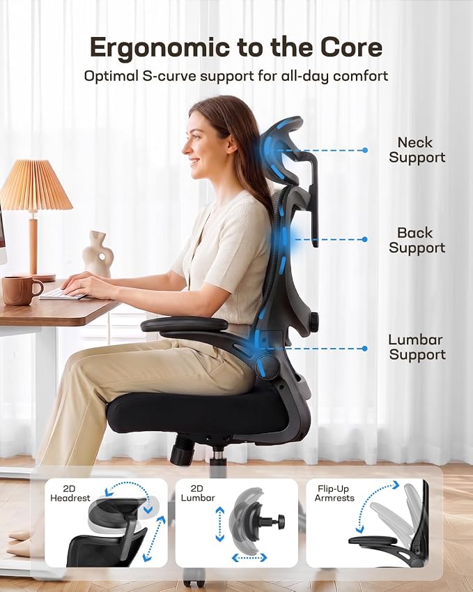 HUANUO Ergonomic Office Chair, High Back Computer Desk Chair with Adjustable Lumbar Support and Headrest, Comfy Gaming Chair with 3D Armrests, Home Office Rolling Chair, Max Load 300 lbs, Pack of 3
