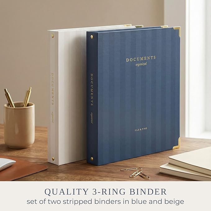 Aesthetic 3 Ring Binder Set of 2-1 Inch Binder Fits Letter Sized Paper | Sturdy Cute Three Hole Ring Holder for Women or Men with Pocket - Easily Organizes Your Paperwork for School, Office or Work