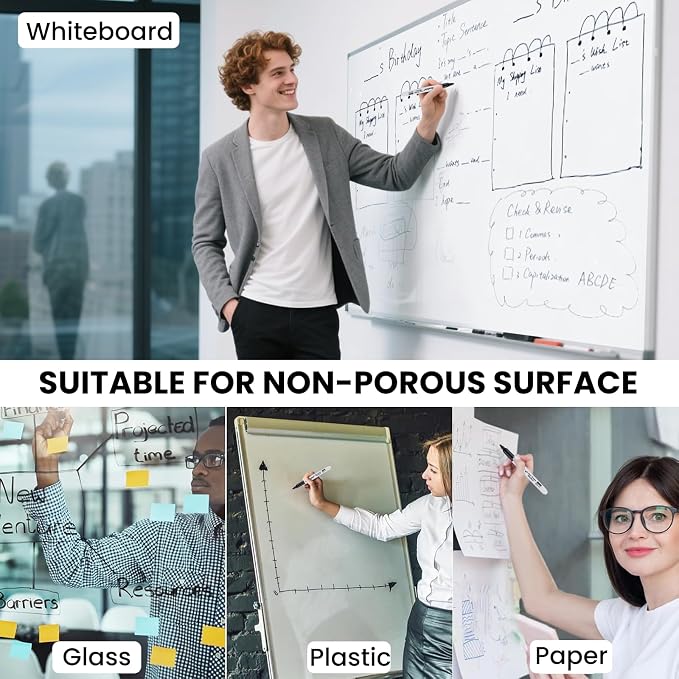 Keebor Fine Tip Dry Erase Markers - Bold Black, Long-Lasting ink, Low-Odor - 288 Pack Whiteboard Markers Bulk for Home, Office, Back to School Supplies