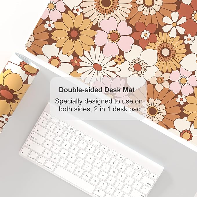 Colorful Star Large Mouse Pad, PU Leather Waterproof Desk Mat, Computer Gaming Mouse Pad, XXL Full Desk Mousepad Non Slip Desk Pad for School Office Home 23.6" x 13.8" - Retro Flowers