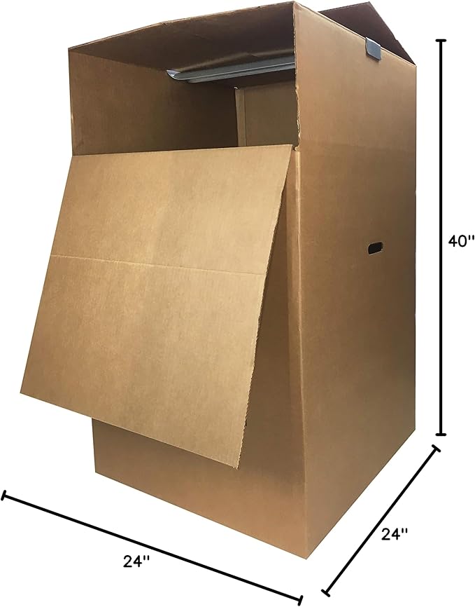 Amazon Basics Wardrobe Clothing Moving Boxes with Bar - 24" x 24" x 40", 3-Pack, Brown