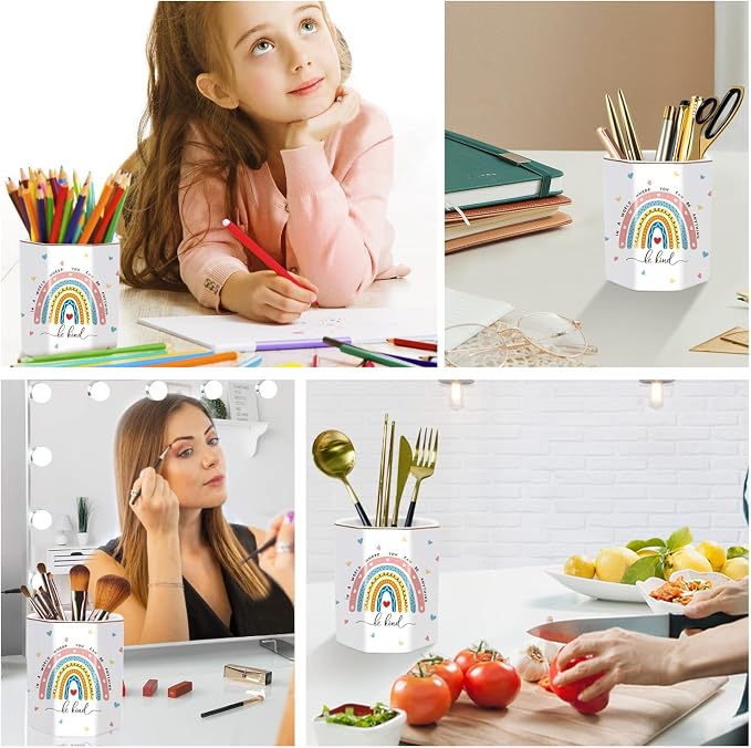 Pen Holder for Desk, Cute Ceramic Pencil Holder, Pen Cup Marker Holder Makeup Brush Holders, Desk Accessories & Workspace Organizers for Office, Home, Rainbow Pattern