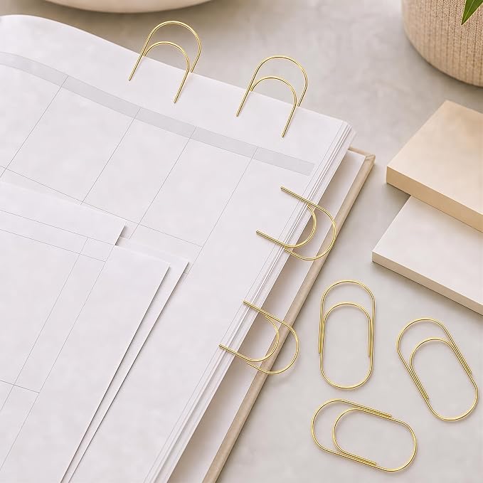 20 Pcs Jumbo Paper Clips 2 Inch (50mm), Large Gold Paperclips, Non-Skid Smooth Steel Wire, Oversized Wide Clips for Office School Planner Bookmarks