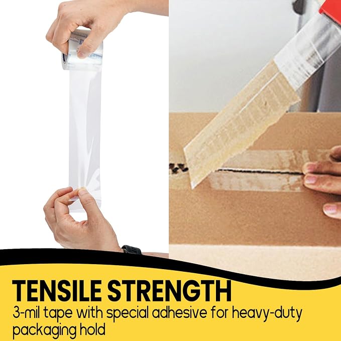 Shipping Packaging Tape, 12 Dispensered Rolls, Clear Packing Tape for Shipping and Moving,1.5" Core, Office & Home Supplies, 1.88" x 22.2 yd, 3 mil Thick | 1.5'' Core, for Shipping and Moving