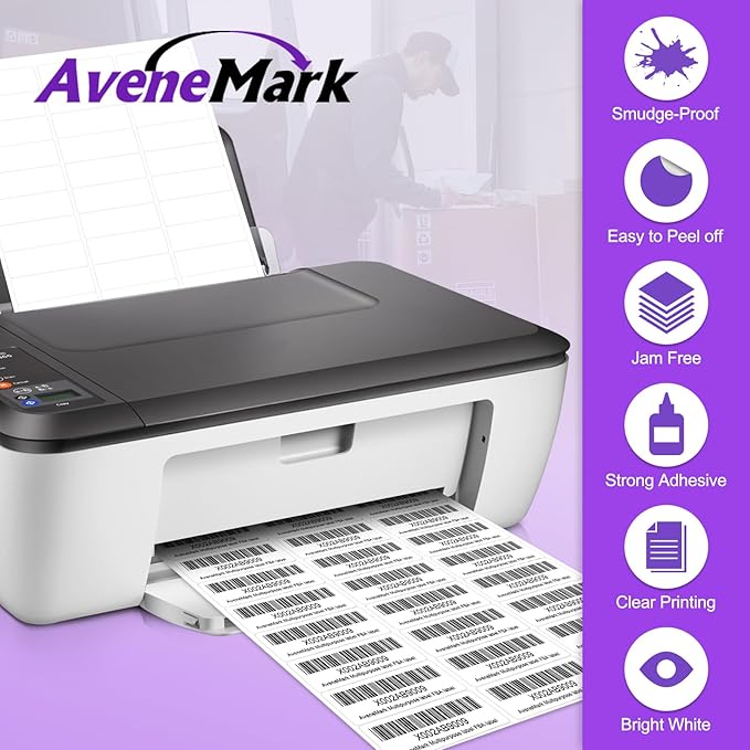 750 White Address Labels (1" x 2-5/8") - 30 Per Sheet for Laser/Inkjet Printer, Matte Smudge-Resistant Mailing & Shipping Labels, 8.5" x 11" Sheets for Shipping, Organizing & Bulk Use