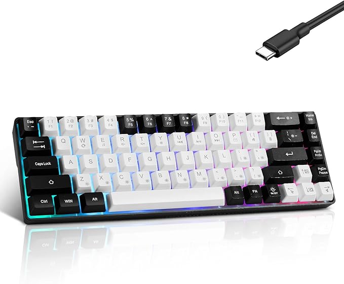 Guiheng Wired Portable 60% Mechanical Gaming Keyboard,RGB LED Backlit Compact 68 Keys Mini Wired Office Keyboard with Red Switch for Windows Laptop PC Mac - White