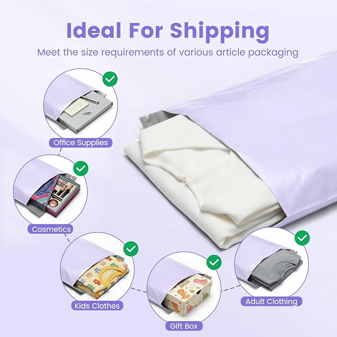 Metronic Poly Mailers 10x13 50 Pack, Small Durable Self Seal Shipping Bags | Waterproof Weather-resistant Tear-resistant Mailing Envelopes, Packaging Bags for Clothing, Small Business, Lilac Purple.