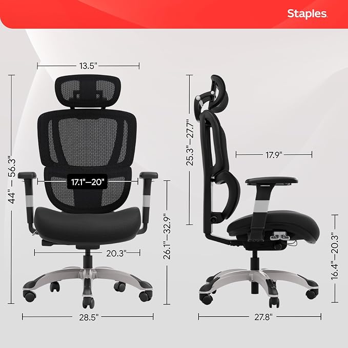 Staples Ergonomic Mesh Task Chair with Lumbar Support, Swivel, Black | Ideal for home offices, workstations, and everyday desk use.