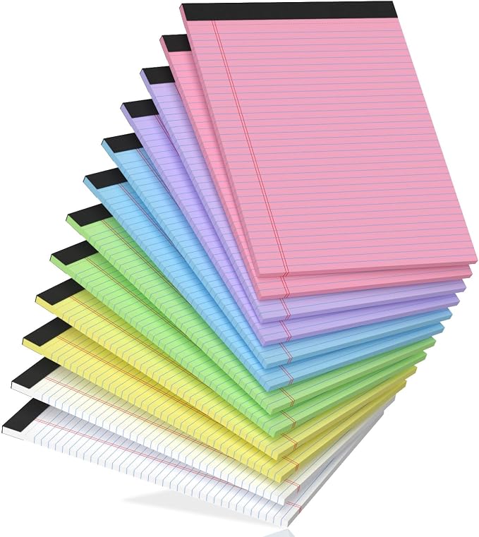 12 Pack Legal Pads 8.5 x 11 College Ruled, 30 Sheets Per Colored Note Pads | Perforated Lined Paper Pads 8.5x11, Writing Pads with Sturdy Backing, Legal Pads for School, Office, Home