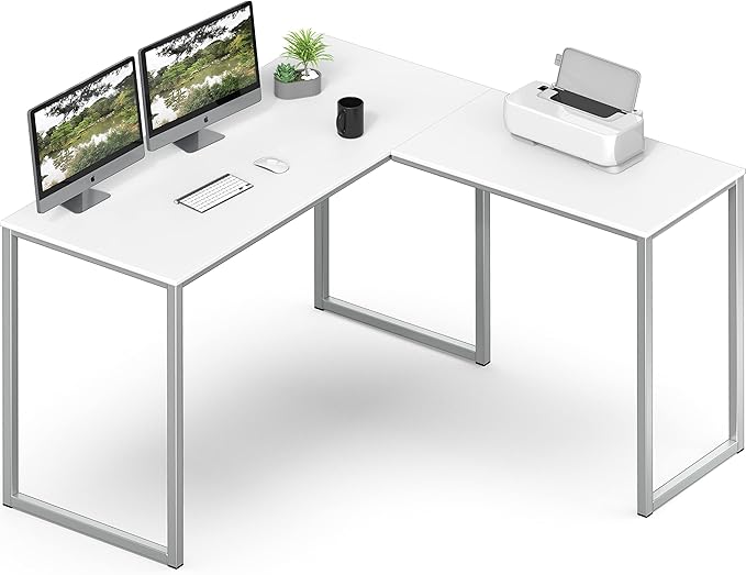 SHW Mission 48 x 48 L-Shape Home Office Computer Desk, White | Reversible Desktop Design