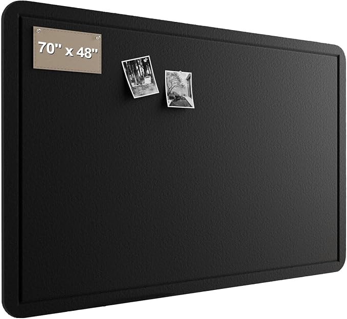 Black Large Felt Bulletin Board for Wall 72 x 48 Inch Frameless | Foldable 0.35-inch pin board with adhesive tape and push pins. cork alternative adhesive mounting frameless panel