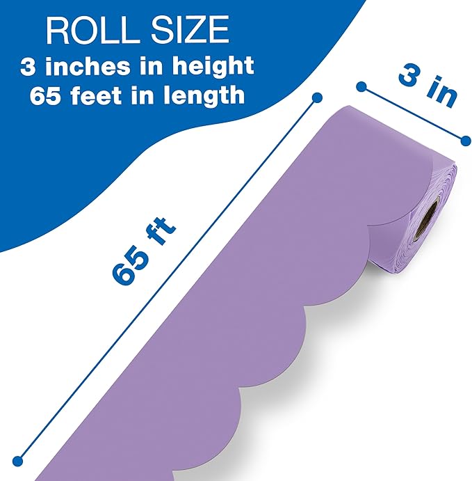 Carson Dellosa Education 65Ft Lavender Bulletin Board Borders,1 Roll of Lilac Scalloped Trim for Rolling Whiteboard,Cork & Posterboard,Pastel Purple Party, Easter,Spring Decorations & Classroom Décor