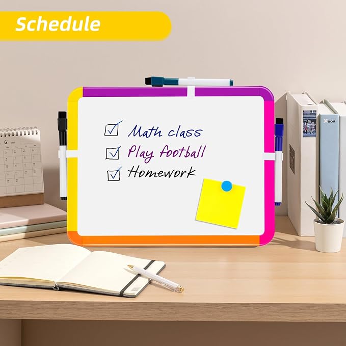 VUSIGN Small White Board Dry Erase, 8.5''x11'' Magnetic Dry Erase Board, Mini Whiteboard with Markers for Fridge, Wall, Locker, Colorful Frame (Pack of 3)