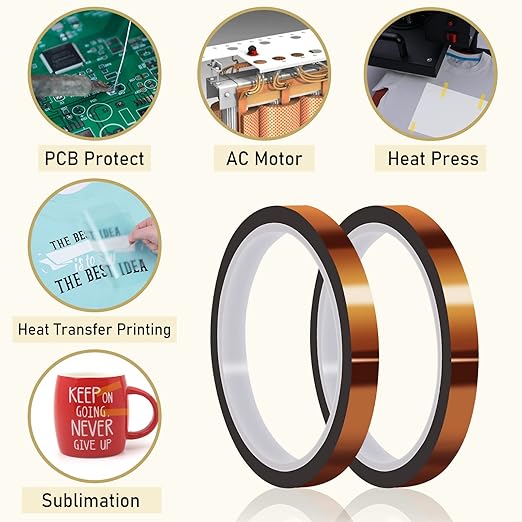 HTVRONT Heat Resistant Tape - 2 Rolls 10mm X 33m Heat Transfer Tape, Sublimation Tape No Residue Heat Press Tape for Sublimation, Heat Press, HTV Heat Tape(Brown)