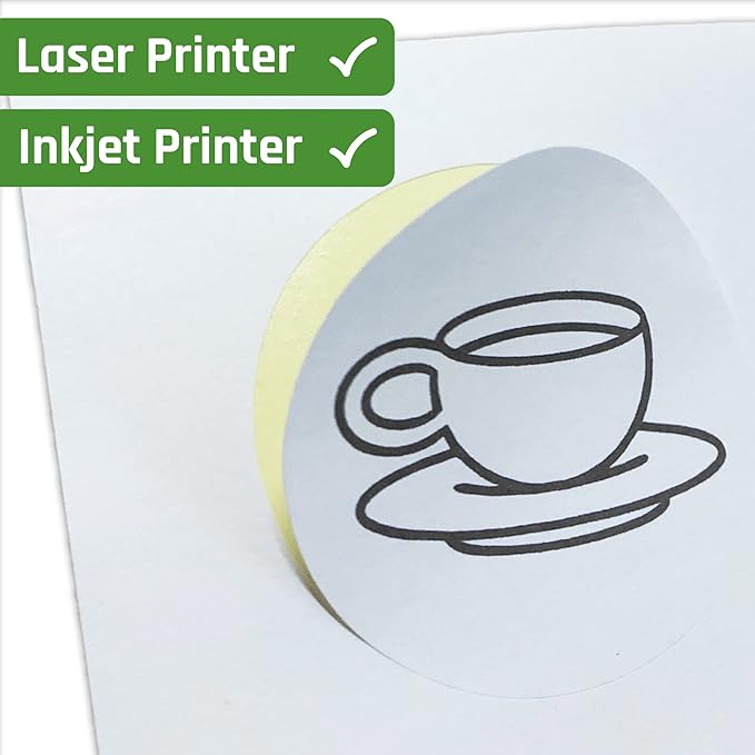 2" Round Matte White Sticker Label, Laser/Inkjet Printing - Letter Size, 200 Sheets