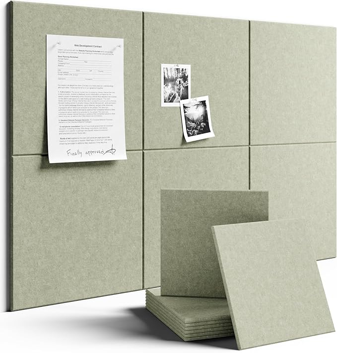 Large Felt Bulletin Board 36"x24" Cork Board Alternative - 6 Pack with 40 Safe Removable Adhesive Tabs, Cork Boards for Walls Cork Board for Home Office Classroom Pin Board-Sage Green