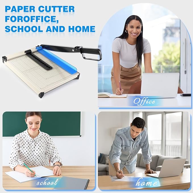 Paper Cutter A4, Guillotine Paper Cutting Board, 12 Sheets Capacity, Heavy Duty Paper Trimmer with Safety Guard, Paper Guillotine for Cardstock, Photos, Office, Classroom, Scrapbooking - Blue