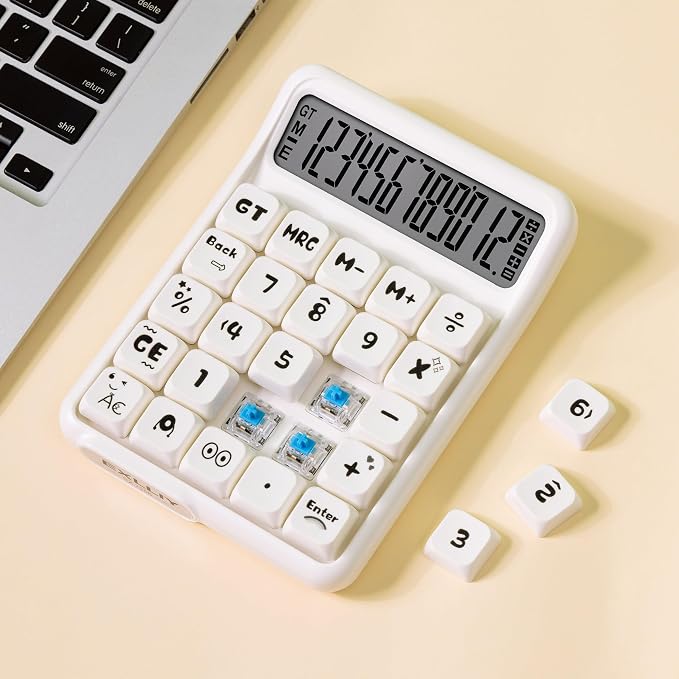 Mechanical Switch Calculator, 12 Digit Large LCD, Big Buttons | Real Mechanical Keypad with Tactile Feedback for Office Work, Study, and Everyday Use