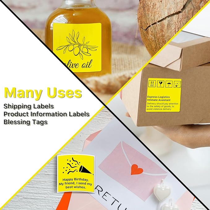 Square Thermal Label Stickers, 2"x2" (50.8mm x 50.8mm) Compatible with Multiple Thermal Printers Self-Adhesive Square Direct Strong Adhesive Thermal Labels, Yellow, 500 Sheets/Roll