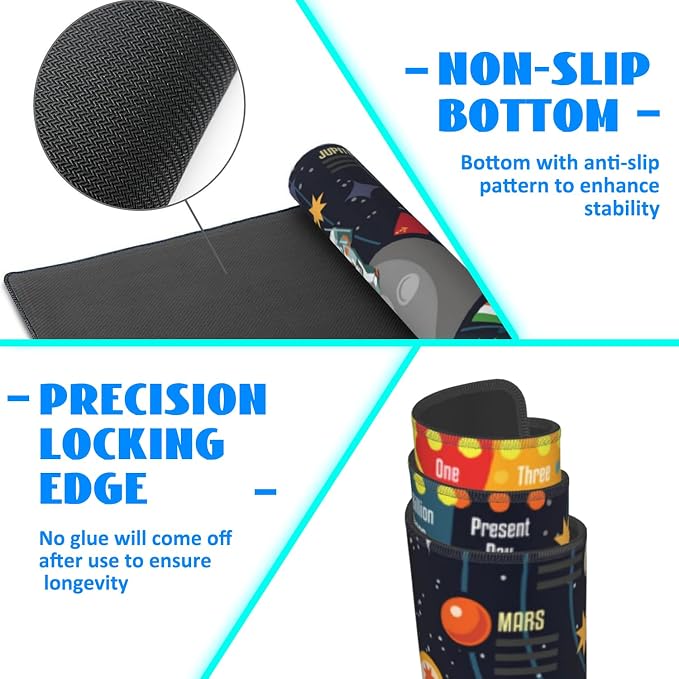 Desk Mat, 3D Solar System Galaxy Infographic Extended Gaming Mouse Pad Large, 35.4"x15.7" Big Mouse Pad with Non-Slip Base and Stitched Edge, Long Computer Keyboard Mouse Mat for Home Office Work