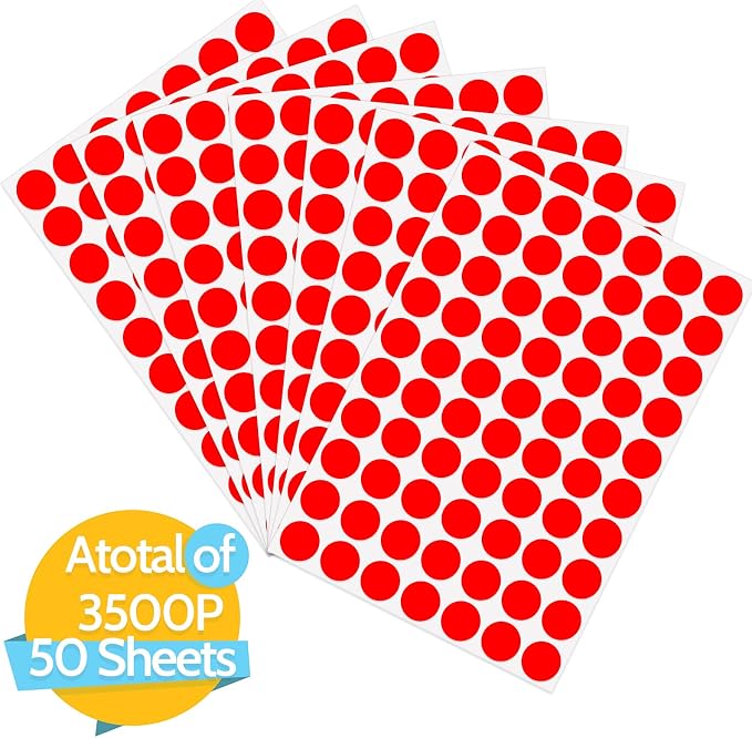 3500 Dot Stickers, 3/4 inch Red Coding Labels - Circle, Price, Dot Stickers for Office, Classroom, Students (Pack of 2)