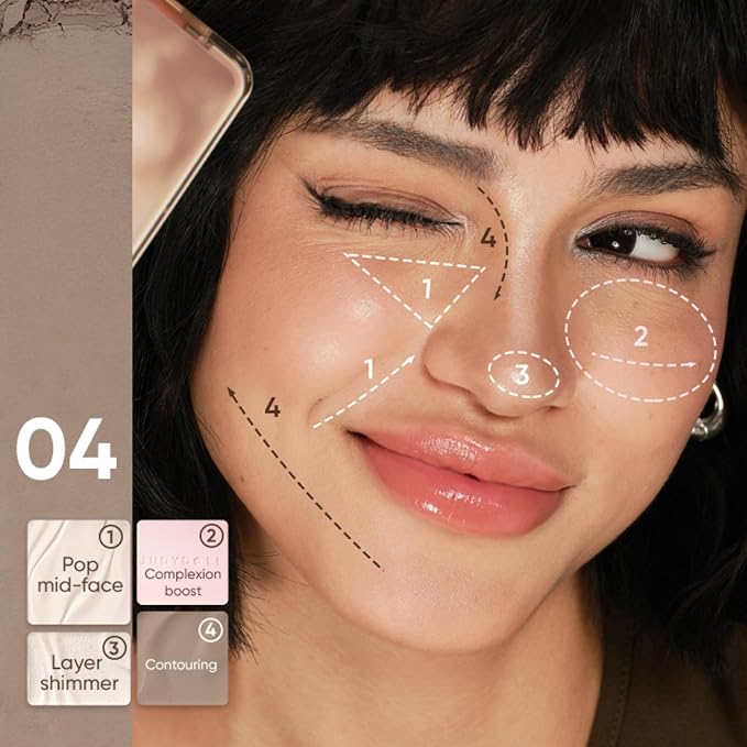 JUDYDOLL Contour Palette Highlighter Makeup Contour Powder (04 Blush) | Multi-Use Highlight & Contour Makeup Palette, Travel Size Cool Toned Contour, Long Lasting Bronzer, Natural Matte Highlighter